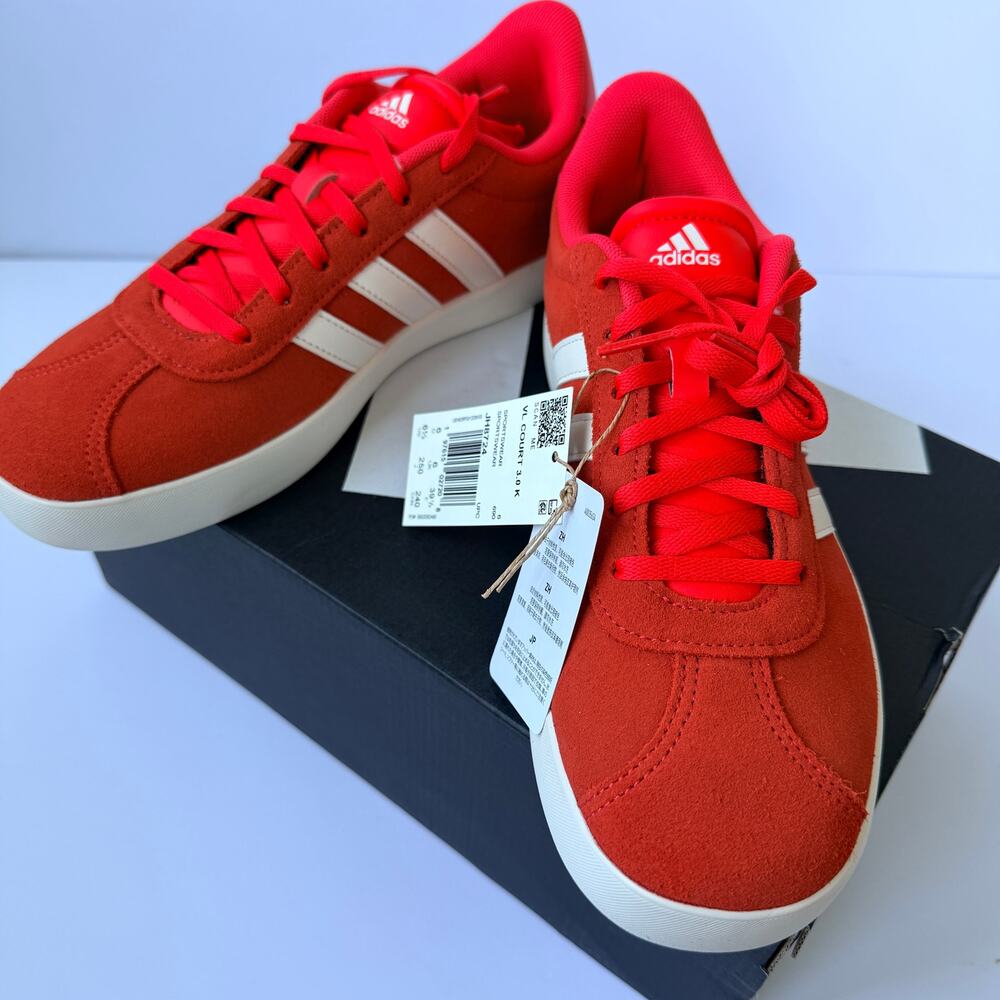 Adidas VL Court 3.0 Red/Off White Kids 6.5Y NIB